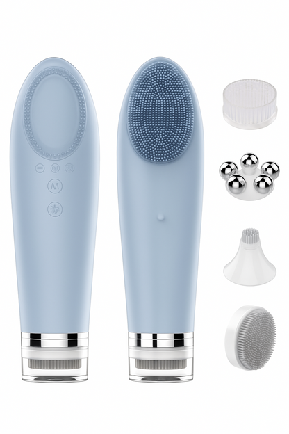 Blue electronic device with attachments on a white background