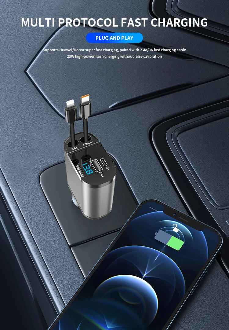 4 IN 1 Retractable Car Charger